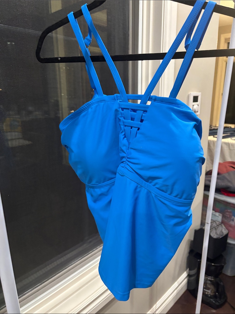 Time and Tru Bright Blue One-Piece Swim Tank with Strappy Front